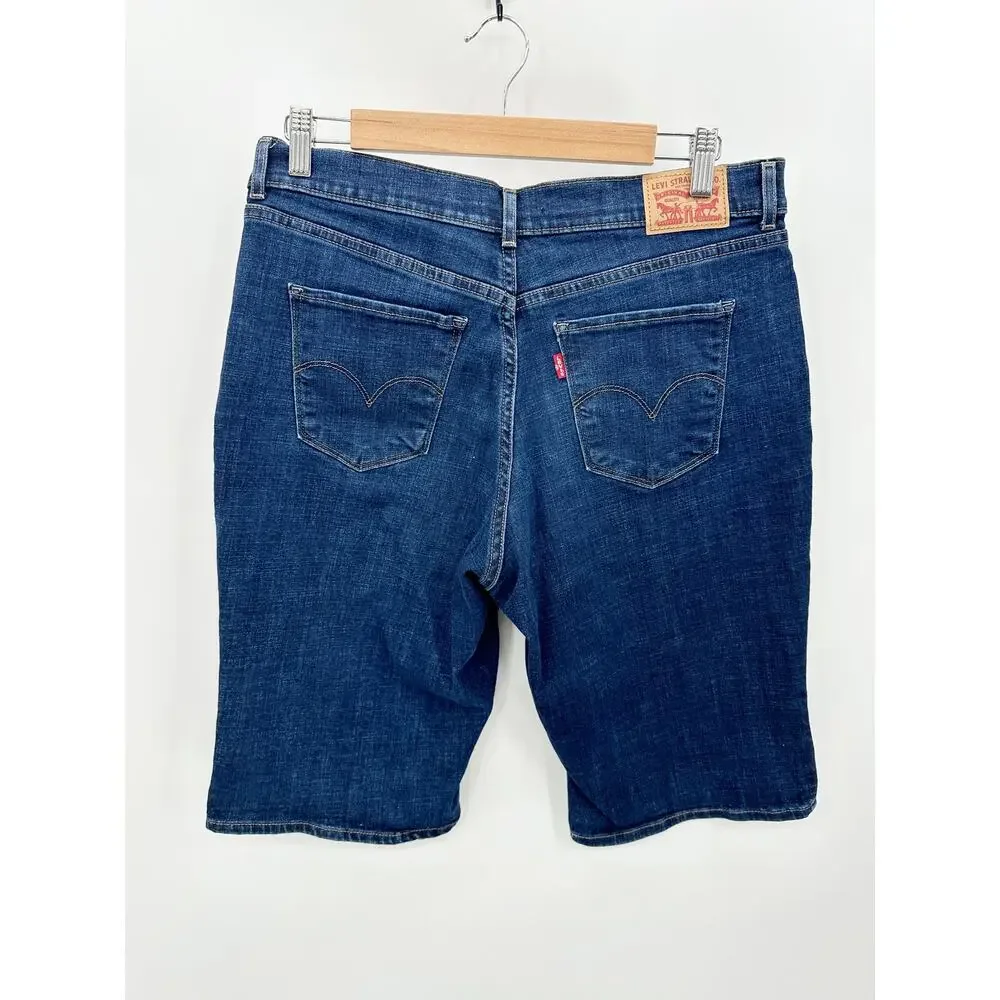Levi's Women 31 Dark Indigo Moon Blue Denim Bermuda Shorts Cotton Blend DK23